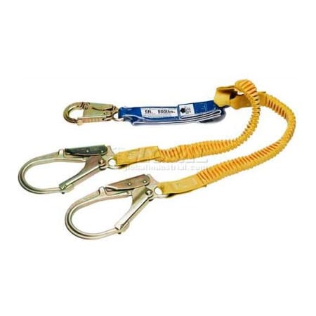Werner Werner DeCoil Stretch Twinleg Lanyard, 6'L, Snaphooks W/ Rebar Hook C441200